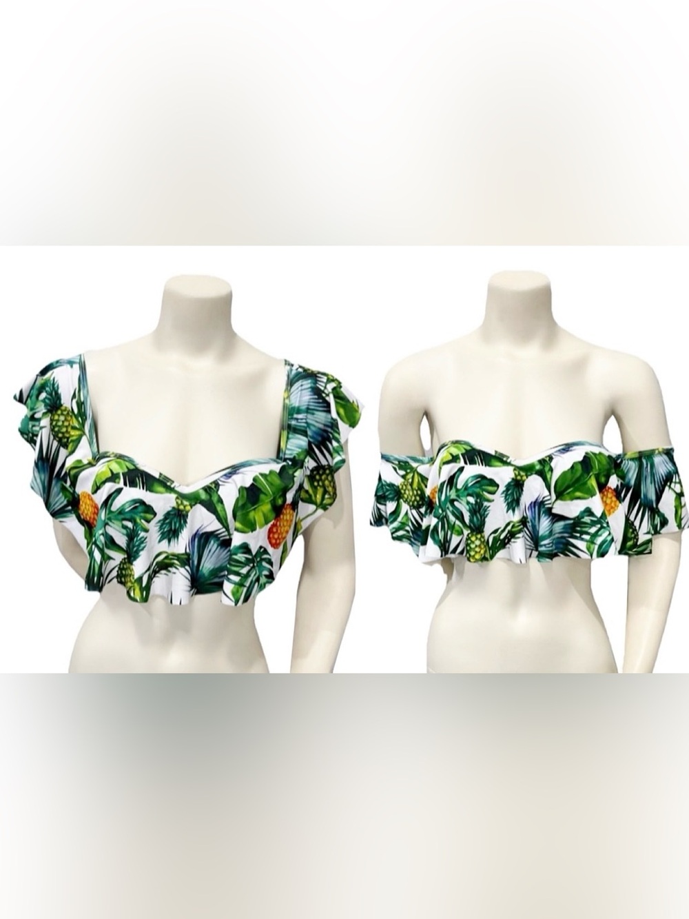 Julla Off Shoulder Bikini Top Tropical Pineapple Ruffle NWT Size S